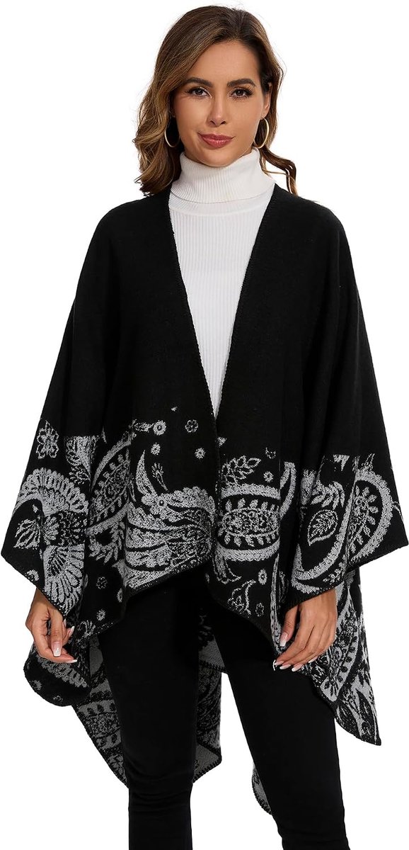 Wraps voor Dames, Elegante Gebreide Cape Open Voorkant Poncho Sjaal Deken Cardigan Jas voor Lente, Herfst en Winter