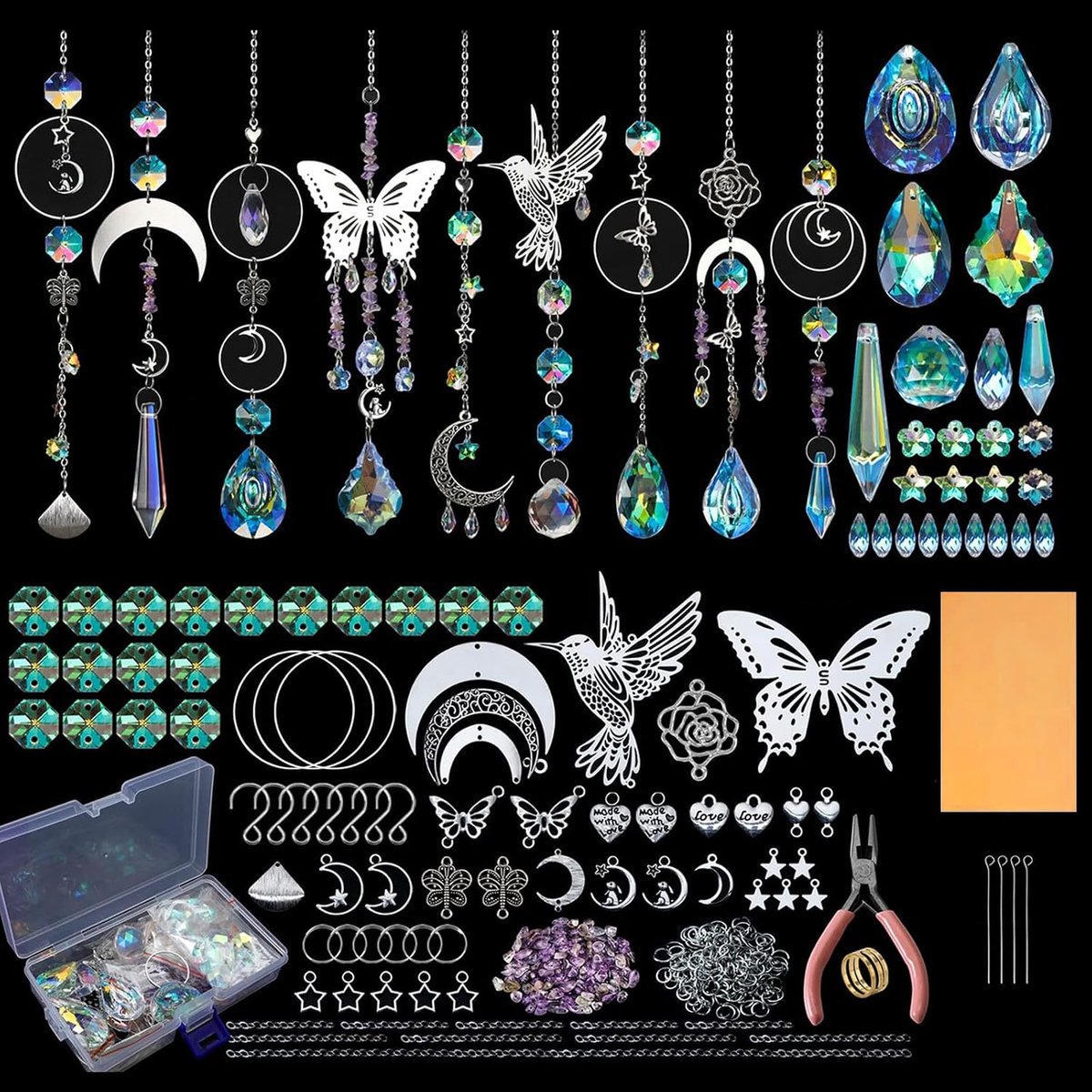 400 stuks kristallen zonnevanger, raamdecoratie om zelf te maken, voor geschenken, bruiloften, kerstboomdecoratie met kristallen kralen en accessoires
