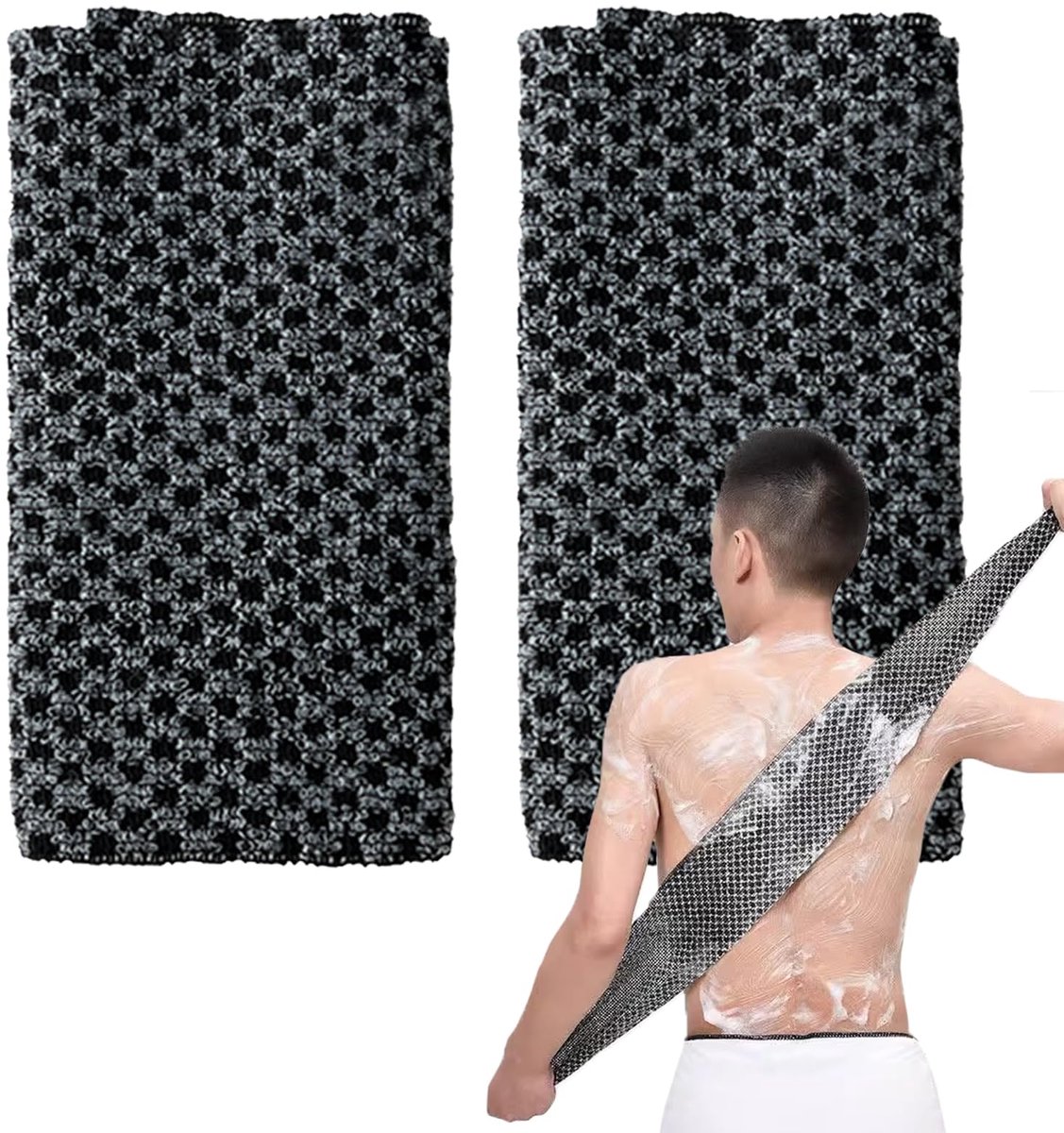 Exfoliërende Waslappen Set - Japanse Rugscrubber voor Bad en Douche - Voor Mannen en Vrouwen - Zwart - 2 stuks