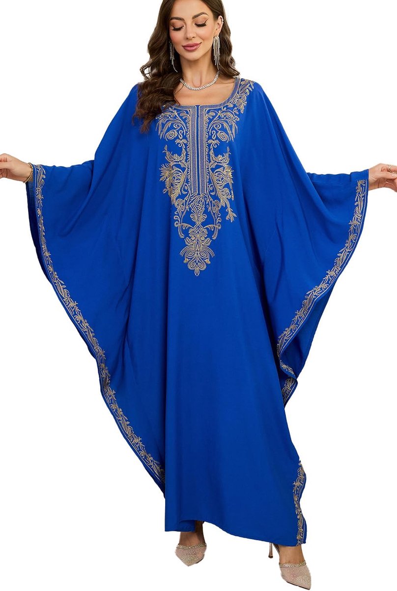kaftan voor dames met bloemenprint, lange jurk, strandjurk, pareo, cover-ups, eenheidsmaat, D-meerkleurig, Eén maat
