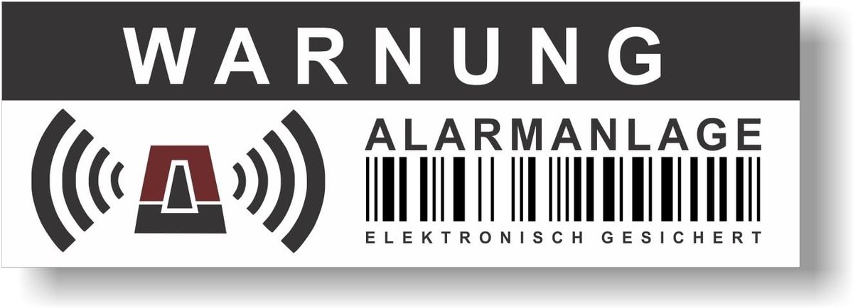 tegen inbraak en diefstal - Duitse tekst "Warnung - Alarmanlage" - Afschrikmiddel ook zonder alarm geïnstalleerd - Set van 12 - Afmetingen 10,5 x 3,5 cm