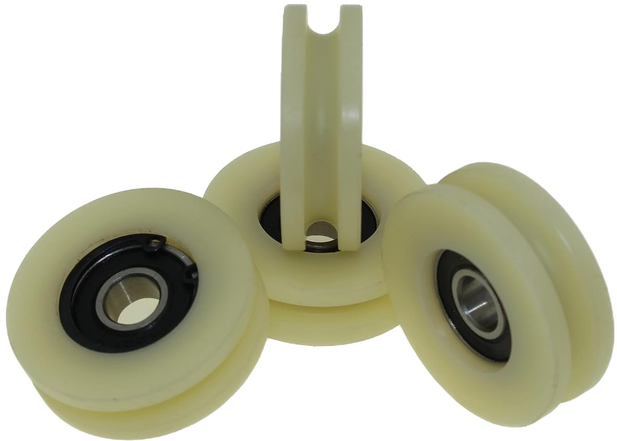Pack of 4 x Nylon Pulley Wheels with 6 mm Round Groove 45 mm Diameter 10 mm bearing 50 kg Capacity Precisely Machined in the EU (45-6-10)