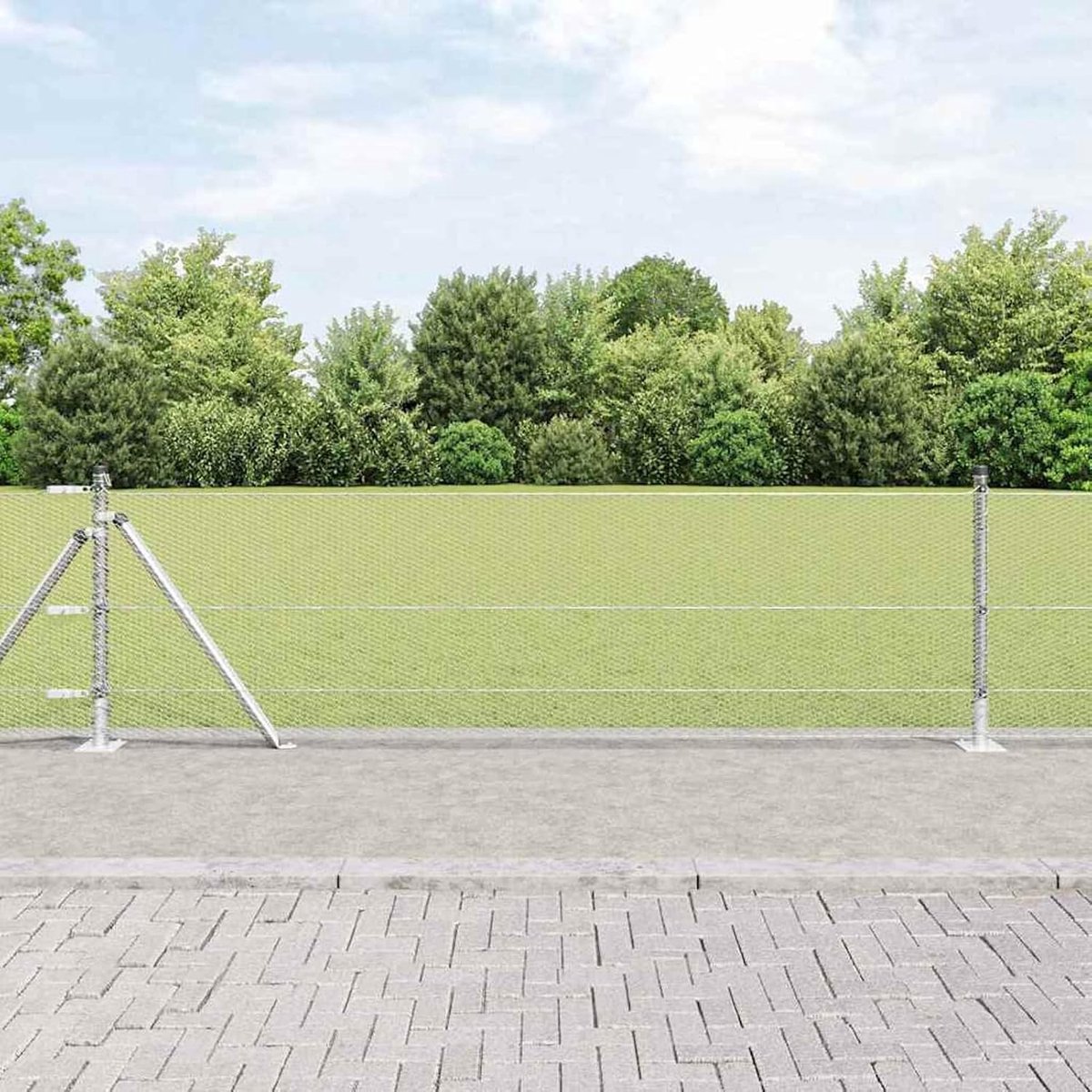 Zeshoekige omheining 0,4 x 25 m, hekpalen met basisplaten, 13 stuks, Ø 32 mm, 50 cm, verzinkt staal, hekstangen, metalen palen voor draadhekken, tuinhek, wilgenhek, buitenbereik