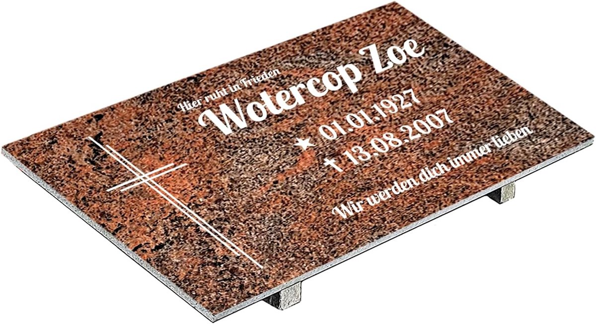 Grabplatte mit Inschrift aus Granit Multicolor Rot, personalisierbar Gedenktafel für Urnengrab, Wählmotiv, Grabstein für 1-2 Pers., Urnengrabstein (Multicolor Rot, 30x60cm mit Stützen, Kreuz2)