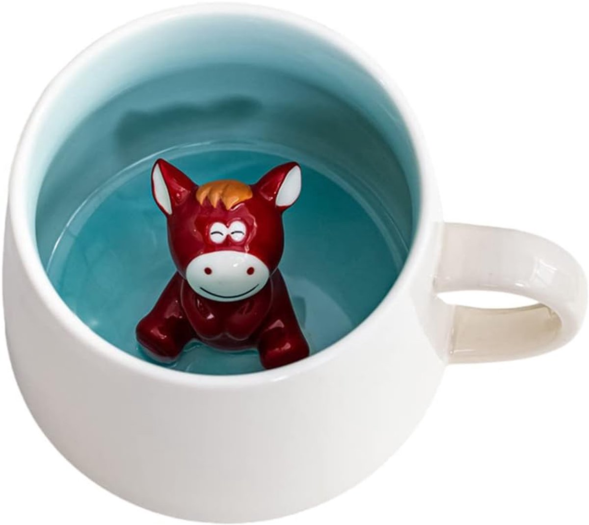 3D keramische koffiemok dier binnen beker, 350ml schattige handgemaakte dierlijke beeldje keramiek melk beker, Kerstmis, verjaardag, Moederdag geschenken (paard)
