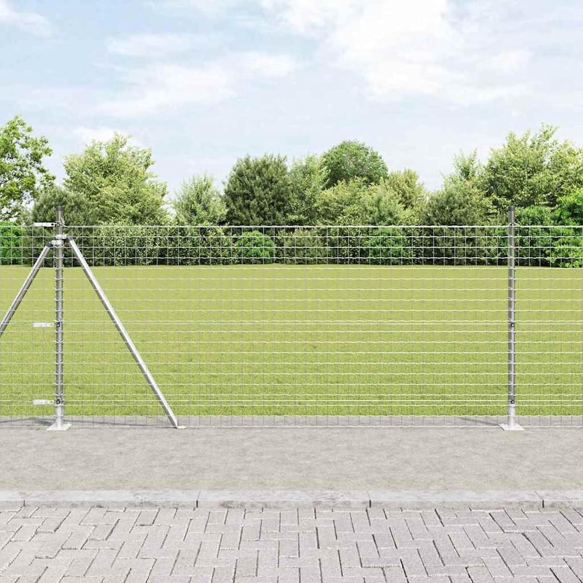 Palen met voetplaten, 52 stuks, Ø 32 mm, 90 cm, verzinkt staal, hekstangen, metalen palen voor draadhekken, tuinhek, binnenplaats, kippenhok, wilgenhek buiten, 3350260