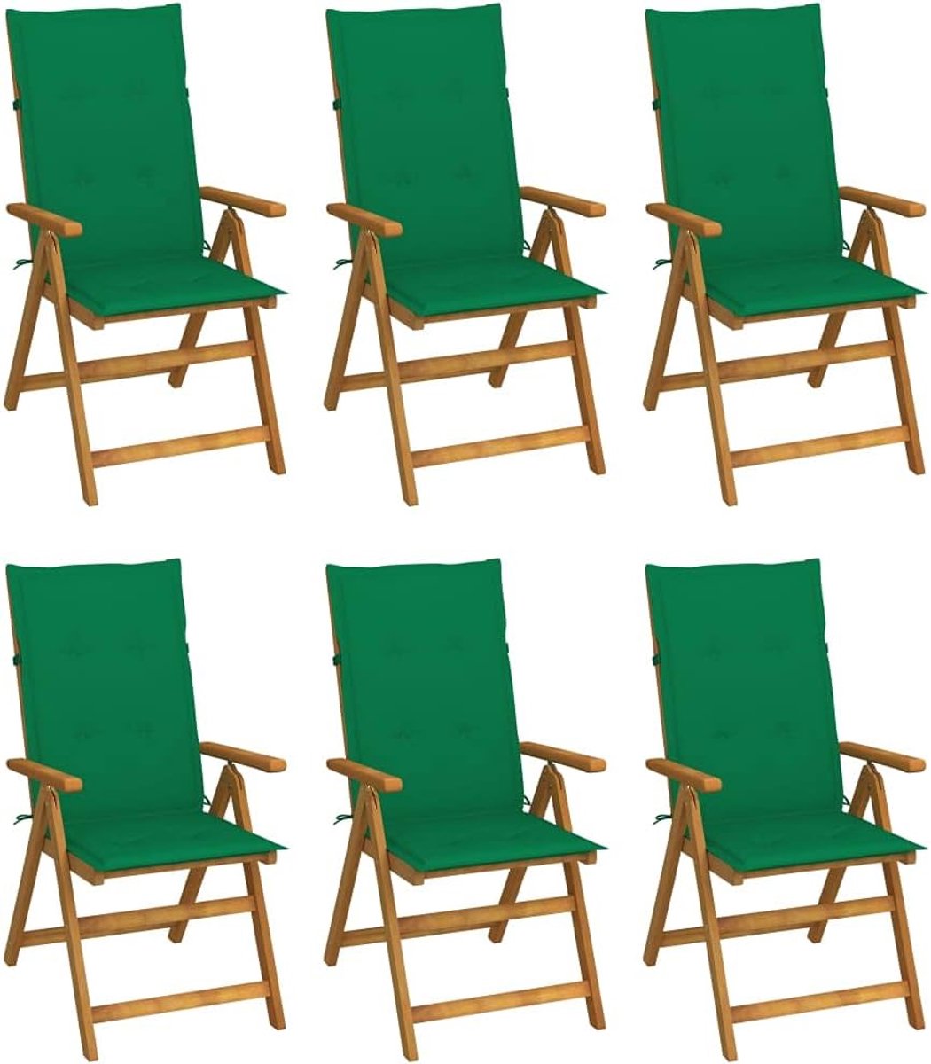 Inklapbare tuinstoelen, 6 stuks, met massieve acaciakussens, stoelen, eetkamerstoelen, voor tuin, outdoor, tuinstoelen, buitenstoelen, J3064124