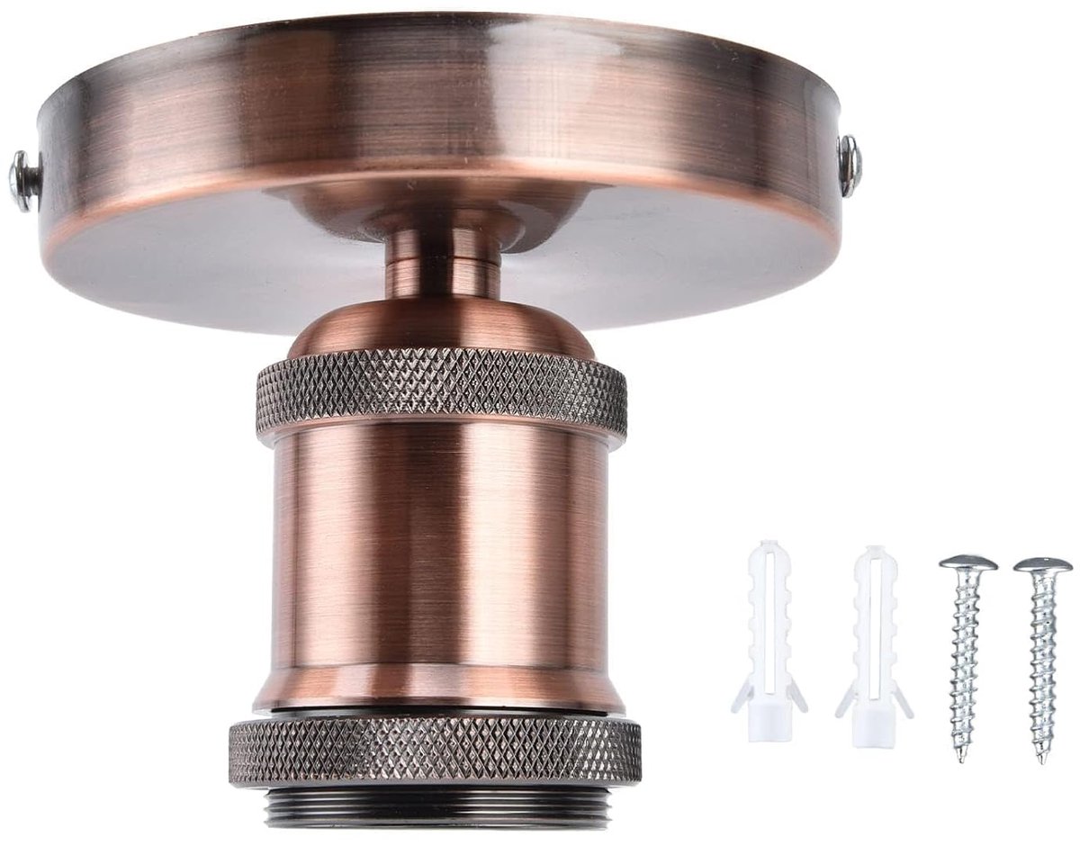 E26 E27 Lampfitting Retro Lampfitting Lamphouder Vintage E26 E27 Lampfitting Plafondlamphouder met Accessoires voor Keuken Slaapkamer Woonkamer 100‑240V (rode patina)