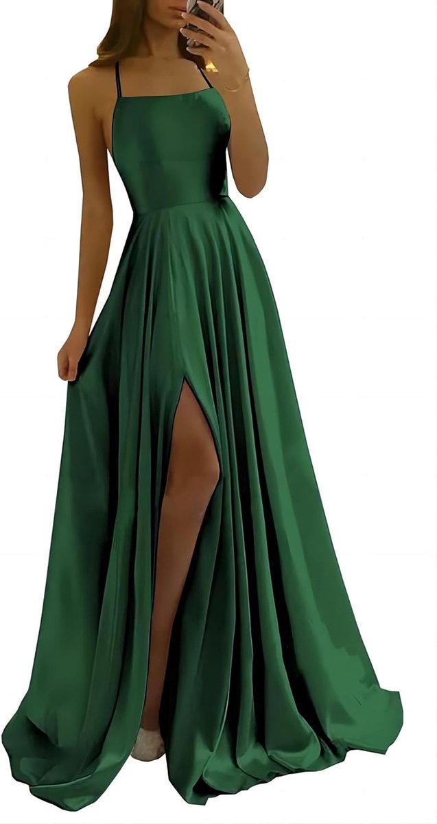 Xxxiticat Elegante lange baljurk voor dames, satijn, A-lijn, bruiloftsjurk, avondjurken, sexy halterjurk, spaghetti bruidsjurk, lange prinsessenjurk, bruidsmeisjesjurk