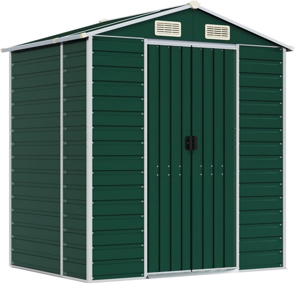 Gereedschapsschuur 3188231 groen, 191 x 130 x 198 cm, verzinkt staal, metalen gereedschapsschuur, weerbestendig, voor tuin, buiten, tuingereedschap, fietsen