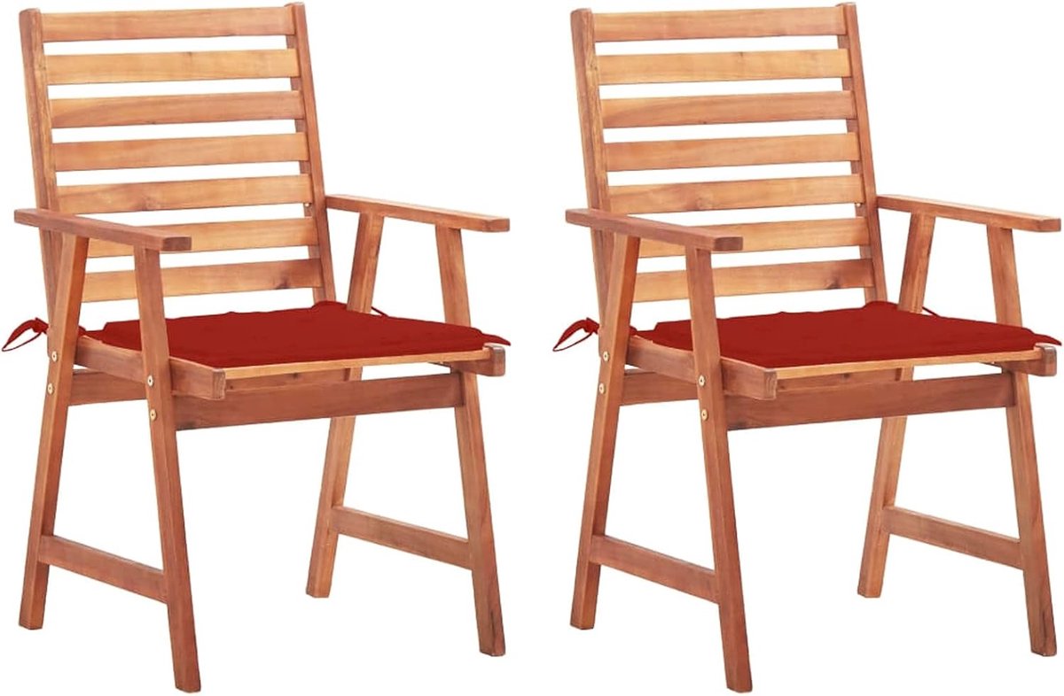 Tuinstoelen, 2 stuks, eetstoel, terrasstoel, balkonstoel, stoel, tuinstoel met kussen, zitmeubel, tuin, terras, balkon, massief hout teak