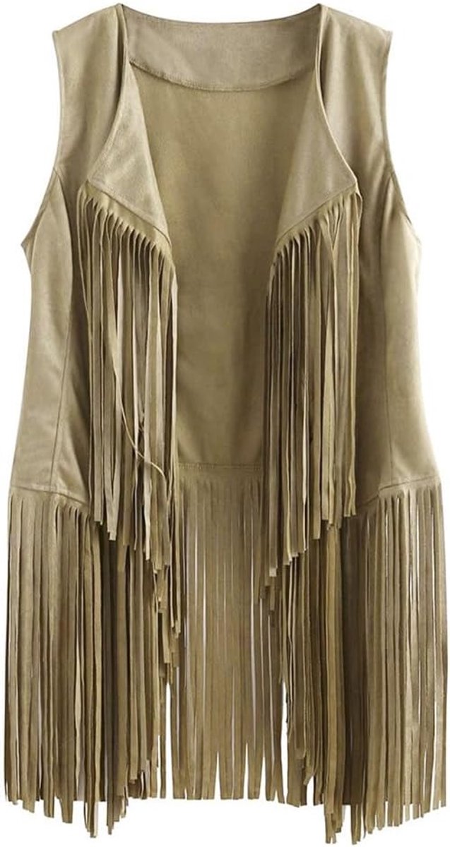 Damesvest met franjes, mouwloos vest jaren 70, vintage, hippiejas, lang vest met kwastjes, vest met franjes, hippievest, damesvest, hippie-kostuum, maat S
