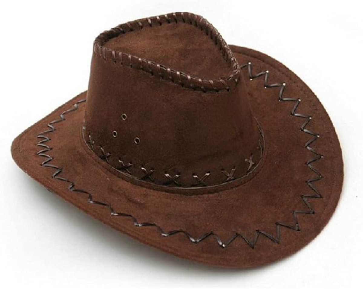 Cowboyhoed met brede rand, cowboyhoed van leer, voor kinderen, volwassenen, cosplay, zonnehoed voor buiten (donkerbruin)