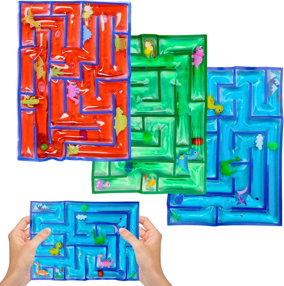 Labyrint-Speelgoed, Anti-Stress Knijpspeelgoed, Gel Gevuld, Fidget-Speelgoed, Stressverminderend, Knijpbaar, Voor Kinderen, 20cm x 15cm, Blauw, Groen, Rood