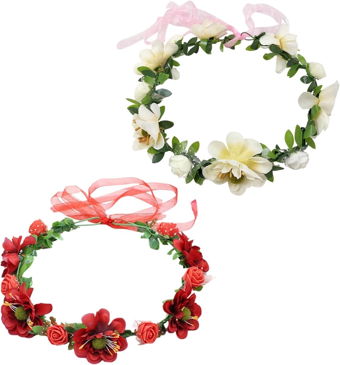 Banden met bloemen, accessoires voor dames en meisjes, champagnekleur