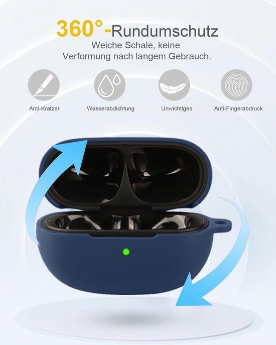 Voor EarFun Clip 2 Wireless Headphones, daunke zachte siliconen beschermhoes, huidvriendelijke etui met karabijnhaak, volledige bescherming, blauw — afbeelding 4