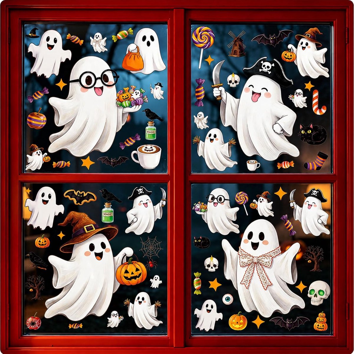 Raamstickers – 20x30cm elektrostatische glasdecoraties met pompoen, spin & vleermuis, herbruikbare decoratie voor thuis & feesten