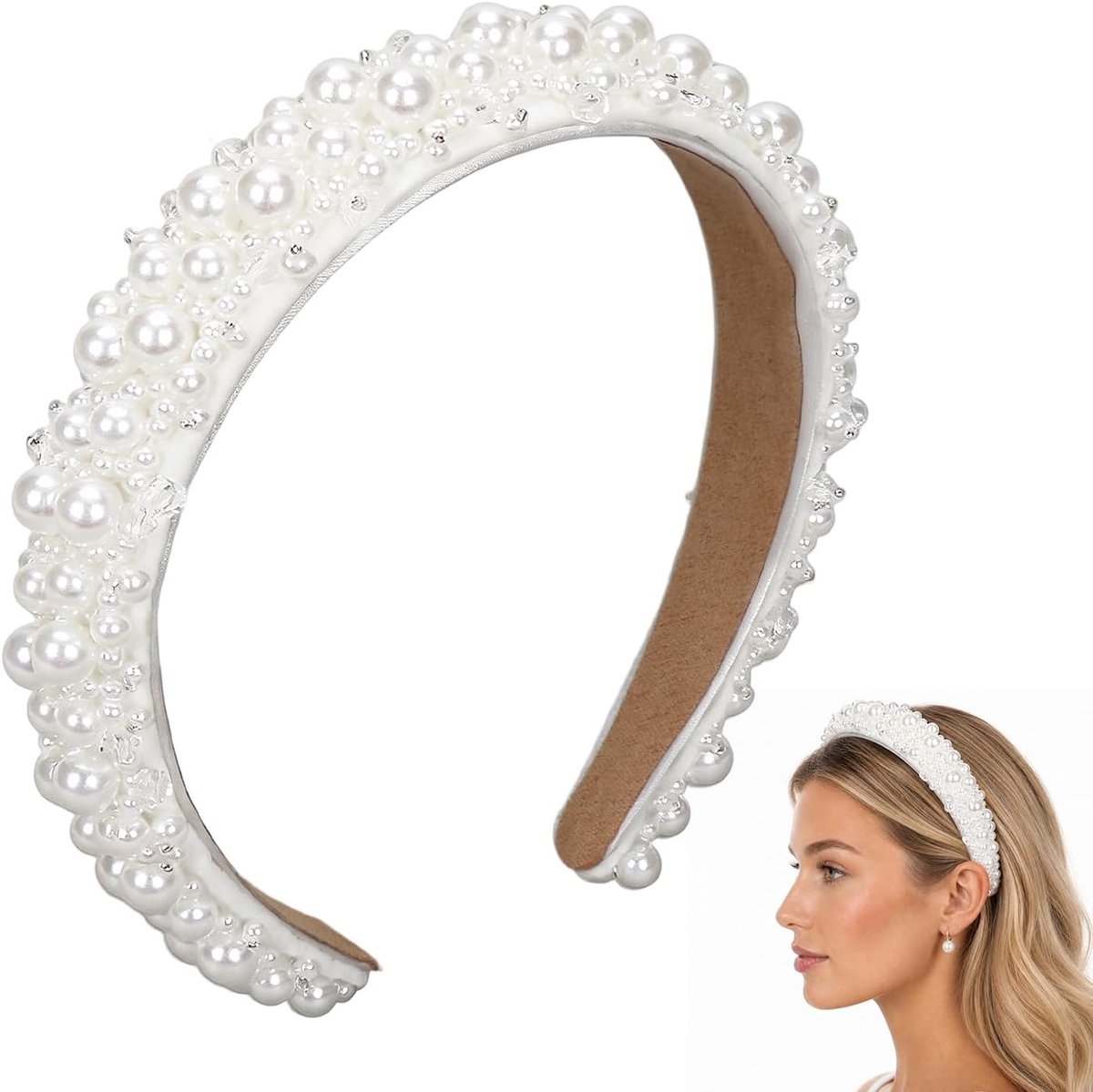 Haarband met witte parels voor dames, elegante haarband voor bruiloft, haarsieraad met kunstparels