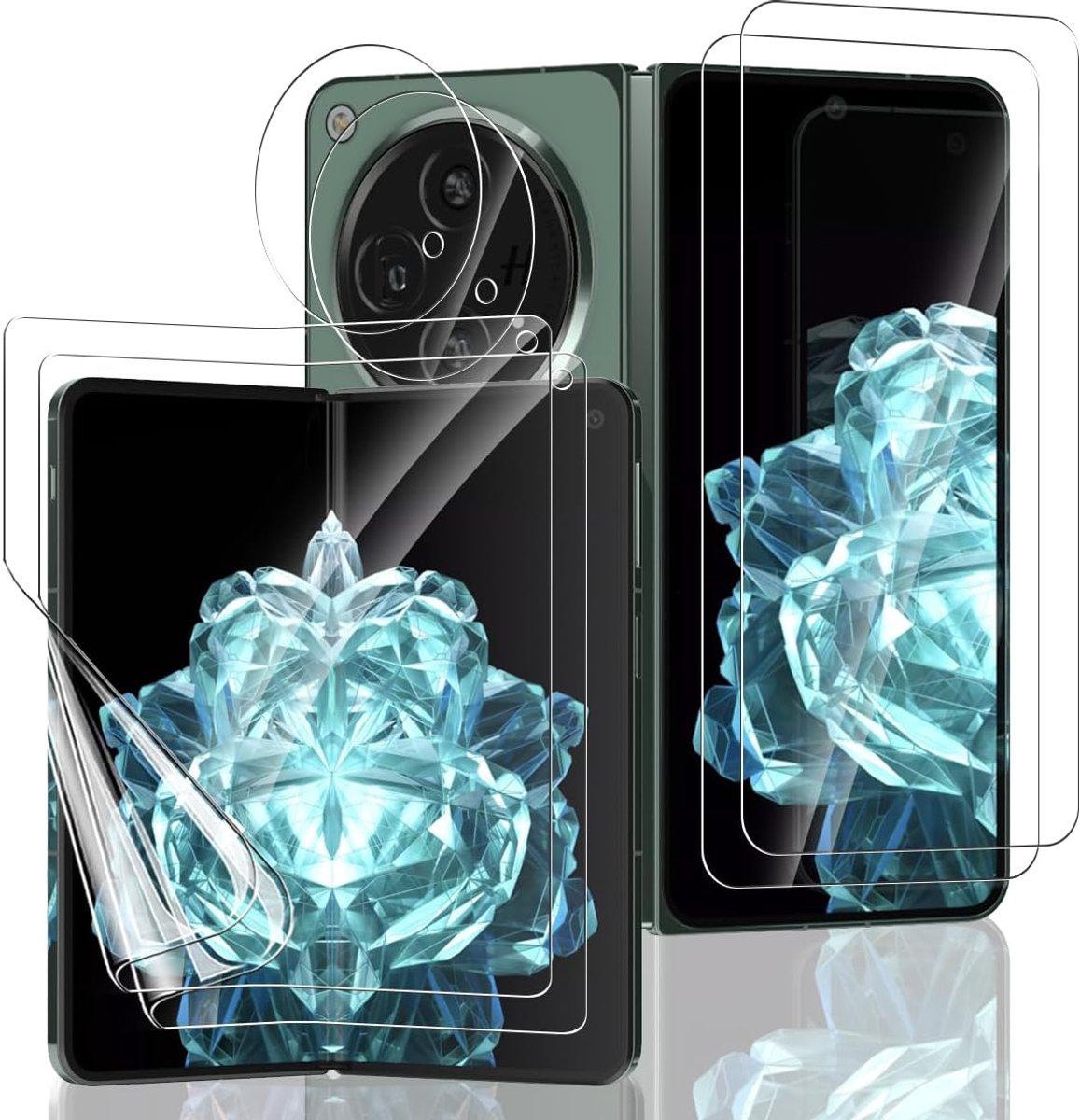 Beschermfolie voor OnePlus Open, 2+2+2 stuks, zachte TPU-folie + gehard glas, beschermfolie voor de achterkant + camerabescherming, krasbestendig, displaybescherming voor OnePlus Open
