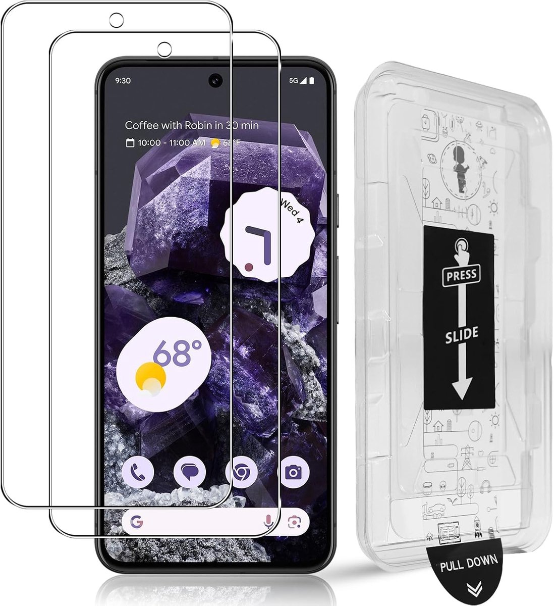Pantserglas voor Google Pixel 8, 2 stuks, gehard glas, pantserfolie, 9H hardheid, auto-installatie, anti-kras beschermfolie, anti-luchtbellen, HD heldere beschermfolie