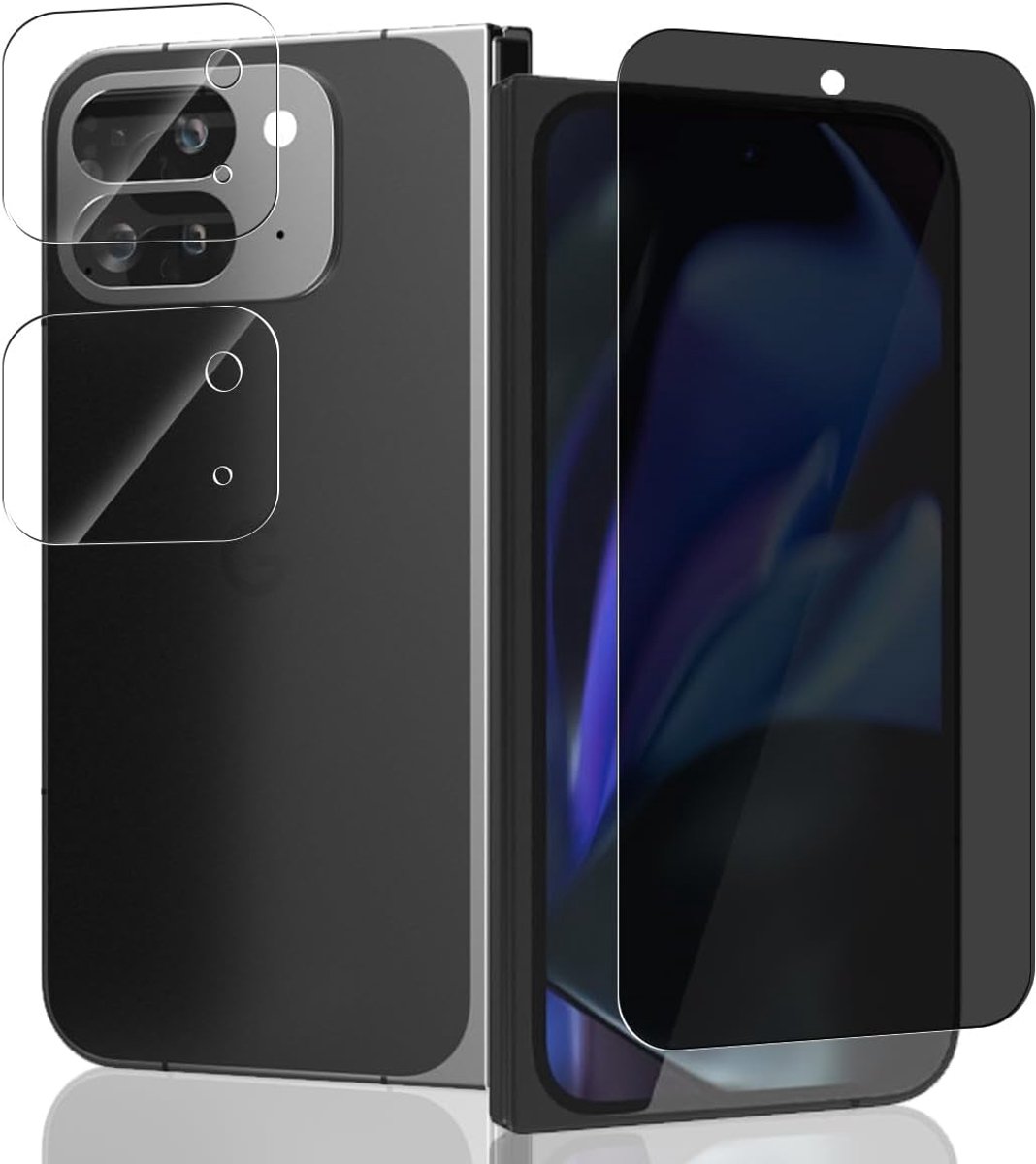 1 x privacyscherm voor Google Pixel 9 Pro Fold van gehard glas + 2 camerabescherming, 9H/anti-spion, displaybeschermfolie voor Google Pixel 9 Pro Fold, privacy gehard glas