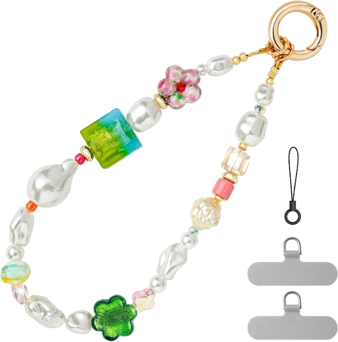 Pcgaga Telefoon Charm Kleurrijke Kristal Parel Kralen Ketting Armband, Afneembare Anti-Drop Polsband Anti-Diefstal Stijlvolle Telefoon Polsband voor Case Vrouwen Meisjes Gift
