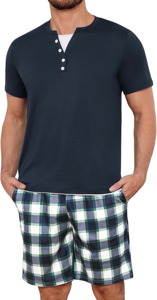 pyjama heren kort ruitpatroon