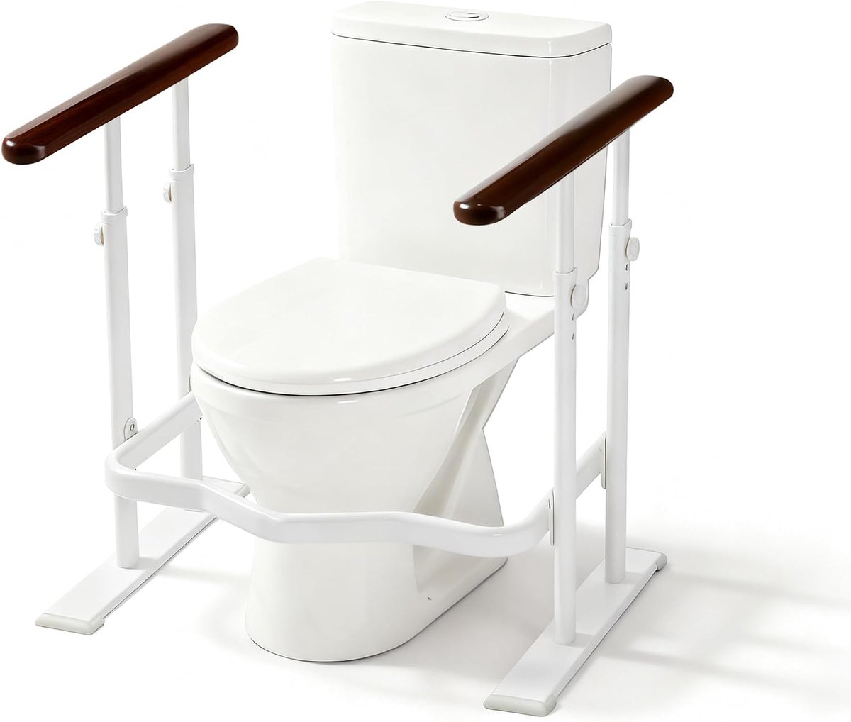 Veiligheidsrails voor senioren - toiletveiligheidsframe met dubbele pijlers, waterdichte nachtelijke reflecterende basis, 3-traps hoogteverstelling, houten toiletveiligheidsframes en -rails