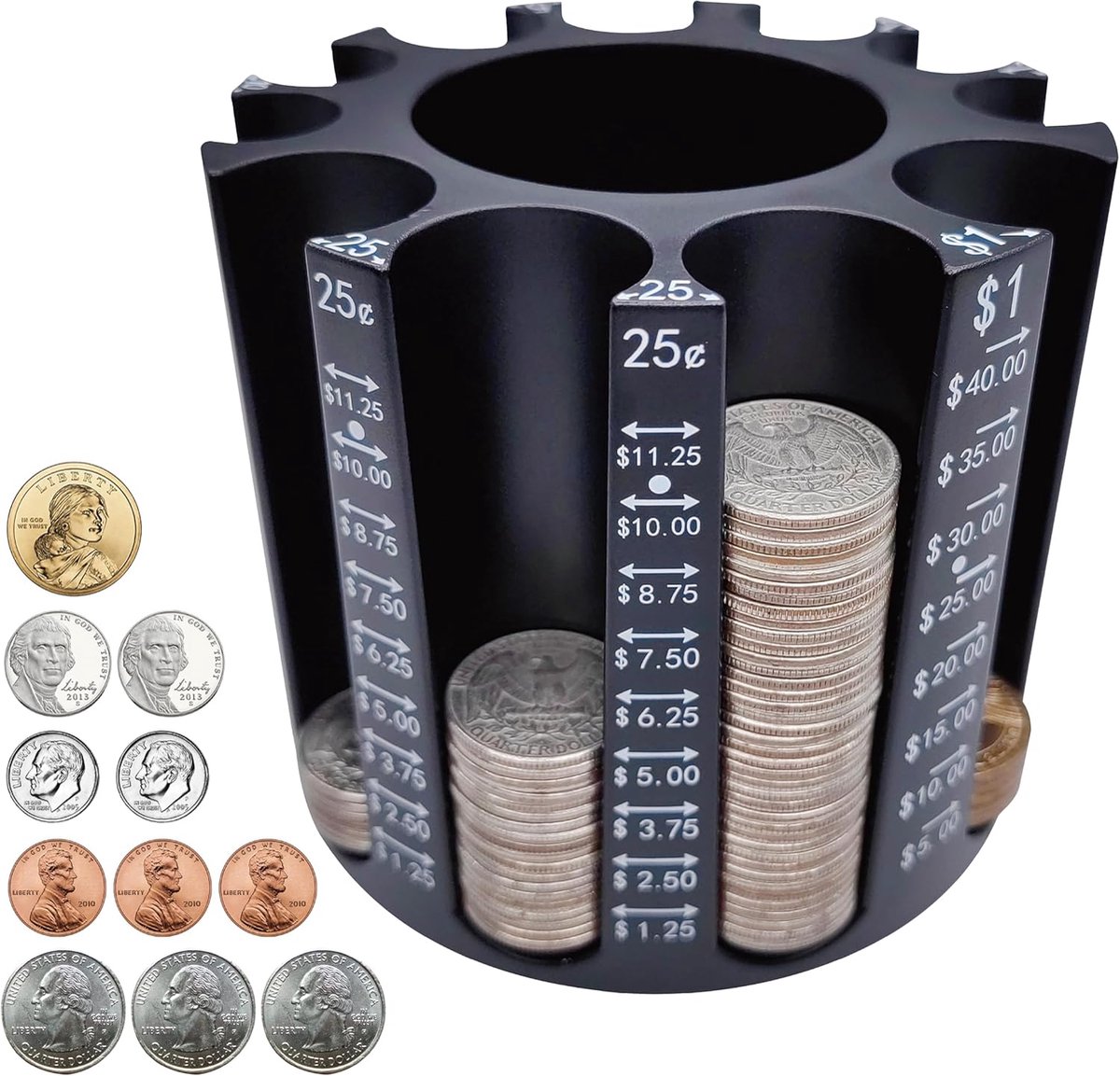Muntensorteerpen Houder Wisselteller Potlood Houder als Bureau Organizer, Muntteller Machine Verandering Houder Store 540 stuks, Munt Organizer Munt Wrappers Coin Bank, Gemakkelijk te gebruiken