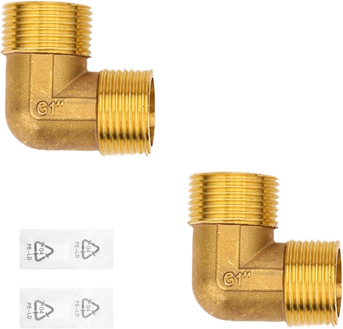 2 Stuks Messing Winkel 90 Graden, DN25 Buishoek Boog, 1 Inch AG op AG, Sanitaire Aansluitstukken Voor Drinkwater (1" AG x 1" AG)