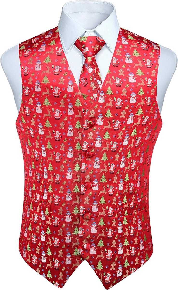 Leuk colbertje voor heren, kerstmis, feestelijke kerstman, kerstvest, stropdas, zak, vierkant, zakdoek, vest, pakset, XS-4XL