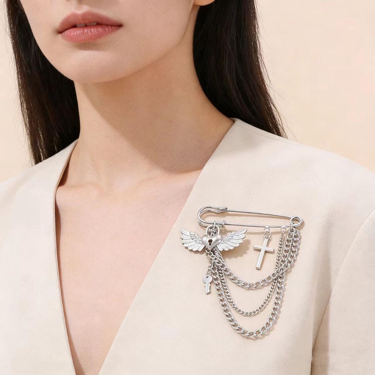 liefde engel vormige slot vleugel hanger broche kruis broche vlinder beer parel ketting broche sieraden voor vrouwen