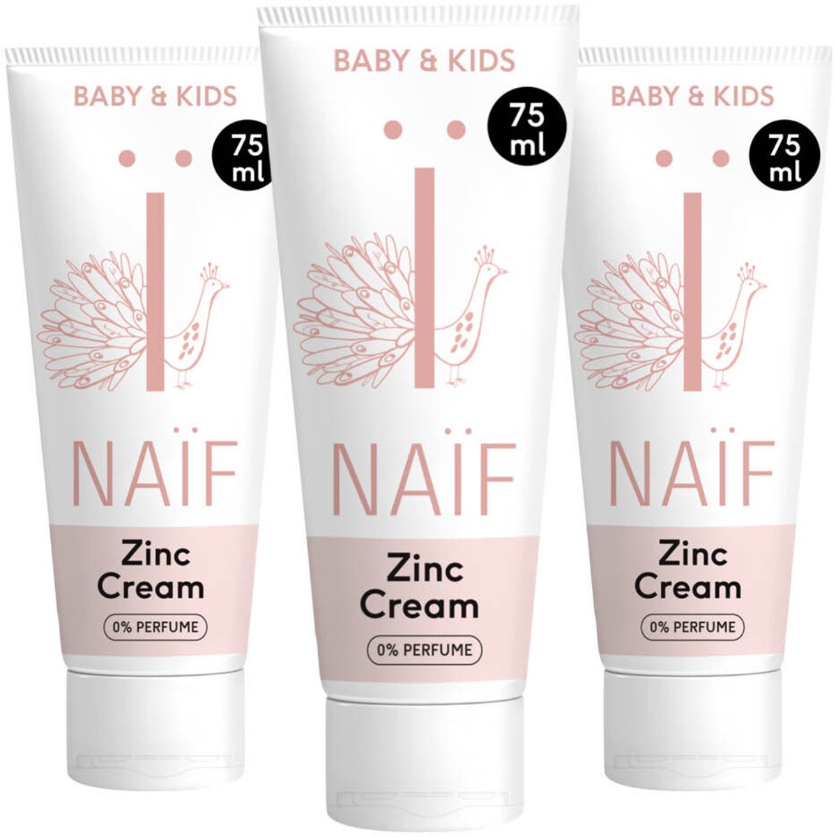 Naif - Baby & Kids Parfumvrije Zinkcrème - 3 x 75 ml - Voordeelverpakking