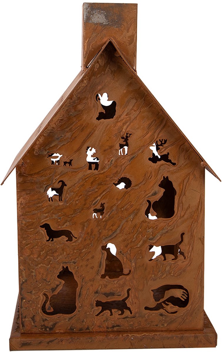 Clayre & Eef Decoratie Beeld Huis Bruin Metaal