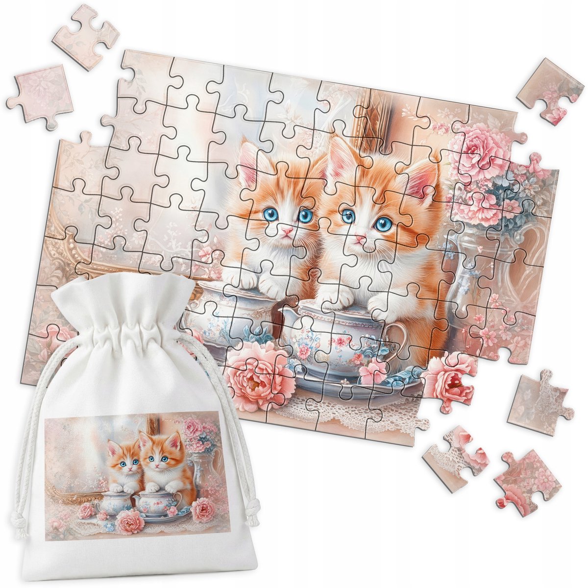 Leuke Puzzel - Schattige Kittens en Bloemen - 70 Stukjes