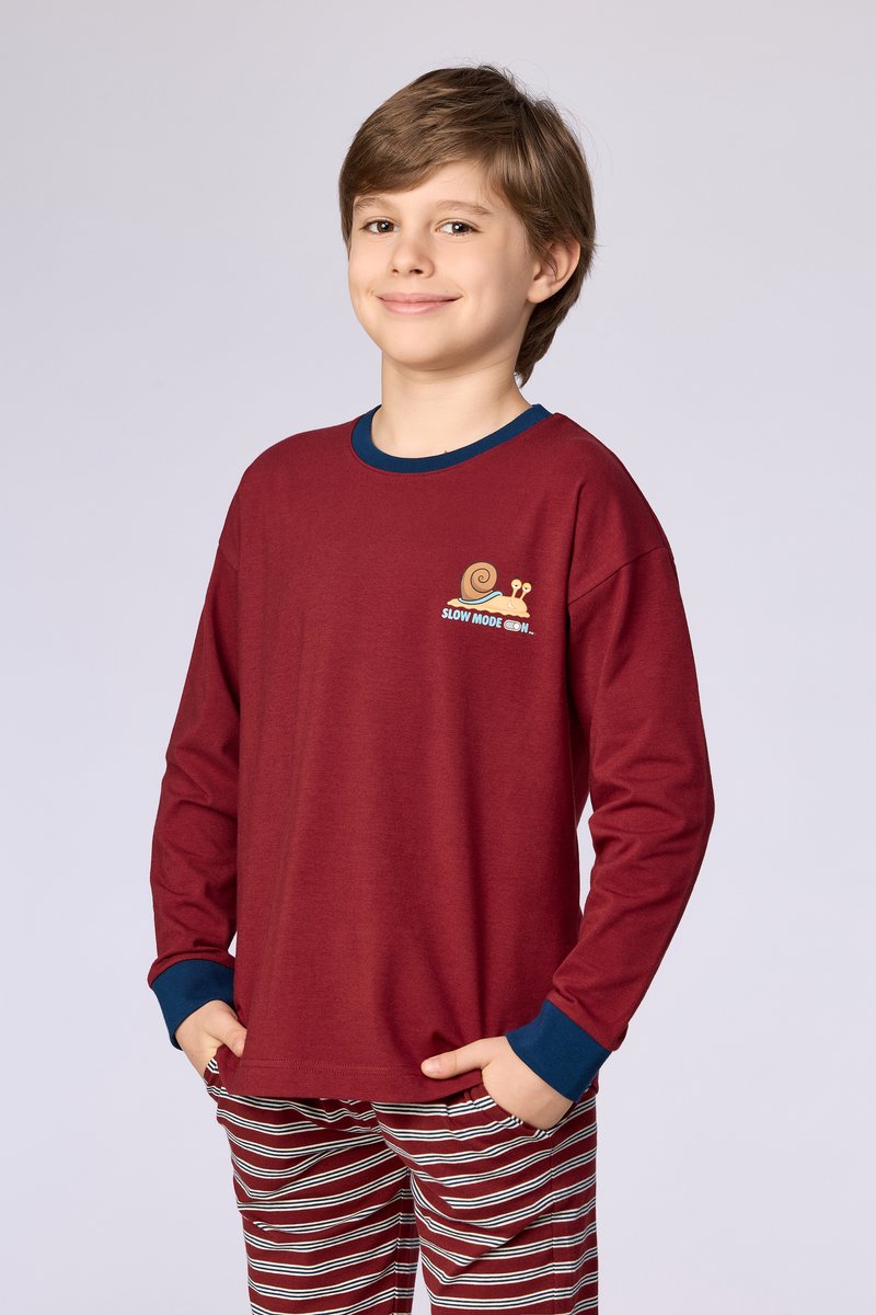 Woody Jongens-Heren pyjama bordeaux - maat M