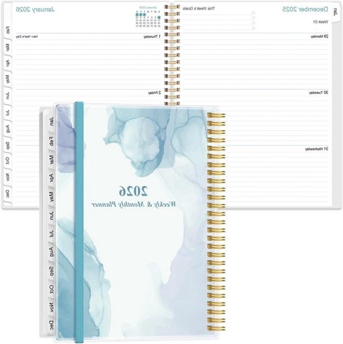 Academische Planner - Agenda Jaarplan - Doelen Volgen - Inktbestendig Papier - 85 x 11 inch - Blauw