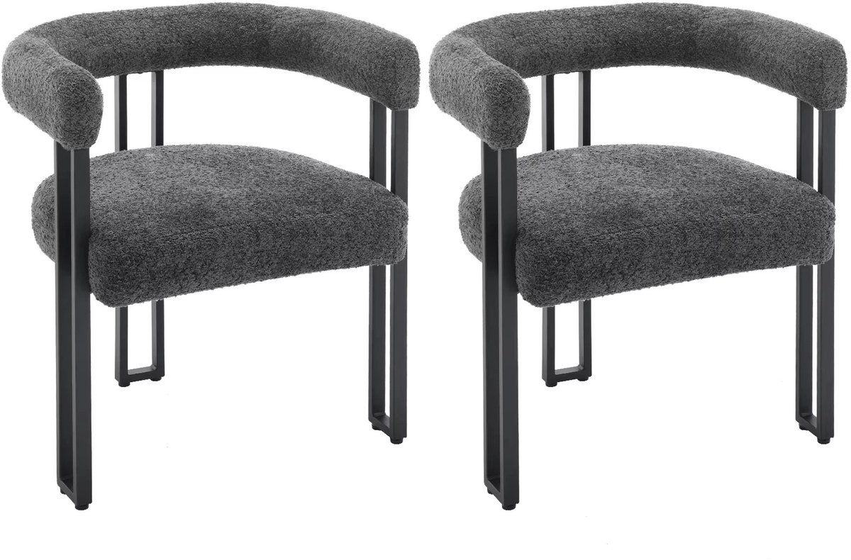 Bresht Eetkamerstoelen - Set van 2 - Armleuningen - Chenille - Metalen Poten - Modern Design - Grijs - 61,5 × 51,5 × 72 cm