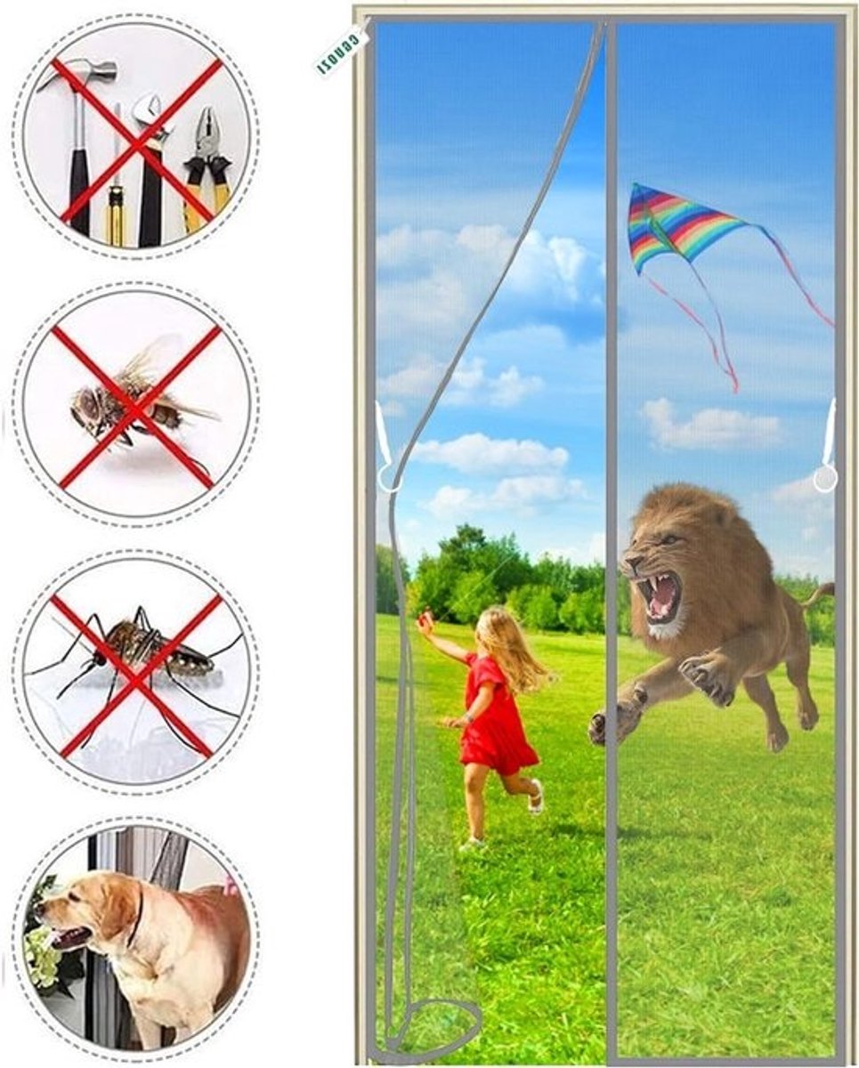 Magnetische Hordeur - Horren Deur Insectenhor - Buiten Binnen Houden - Handsfree Opening - 135 x 210 cm - Grijs