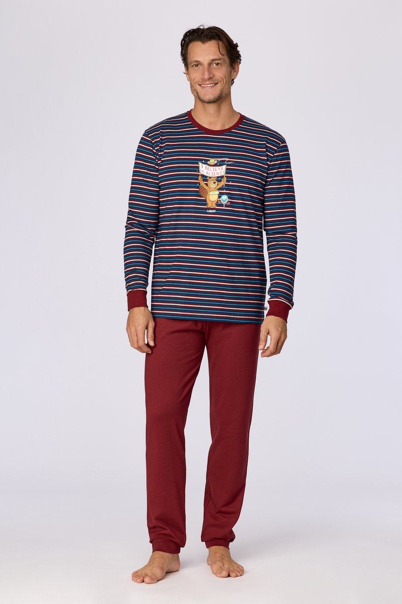 Woody pyjama jongens - streep - bordeaux - 262-10-PLC-S/903 - maat 80