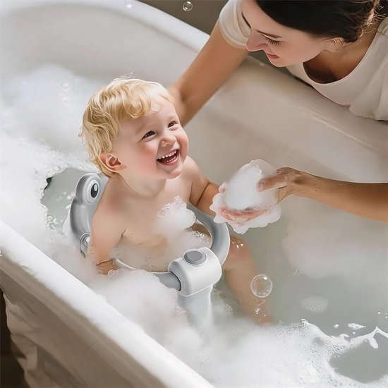 Baby Badzitje Opvouwbaar - Badstoel Baby Vanaf 6 Maanden - Zachte Zitting en Rugsteun - Openklapbare Beugel - Waterafvoer - Grijs/Wit — afbeelding 3