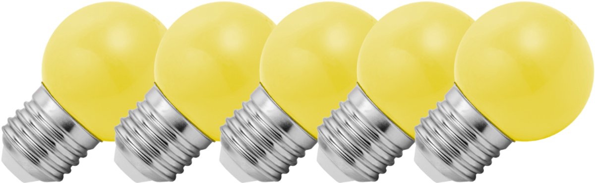 Lighto | LED lamp | Grote fitting E27 | Geel | Kogellamp | 45mm | 1.5W | Dimbaar | 5-pack | Geschikt voor prikkabel