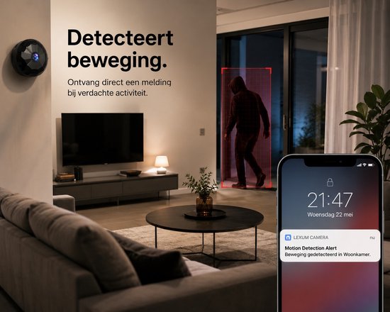 Lexum® Mini Beveiligingscamera WiFi - Draadloze IP Camera - Bewegingsdetectie - Nachtzicht - USB-C Oplaadbaar - App - Binnen & Buiten — afbeelding 5