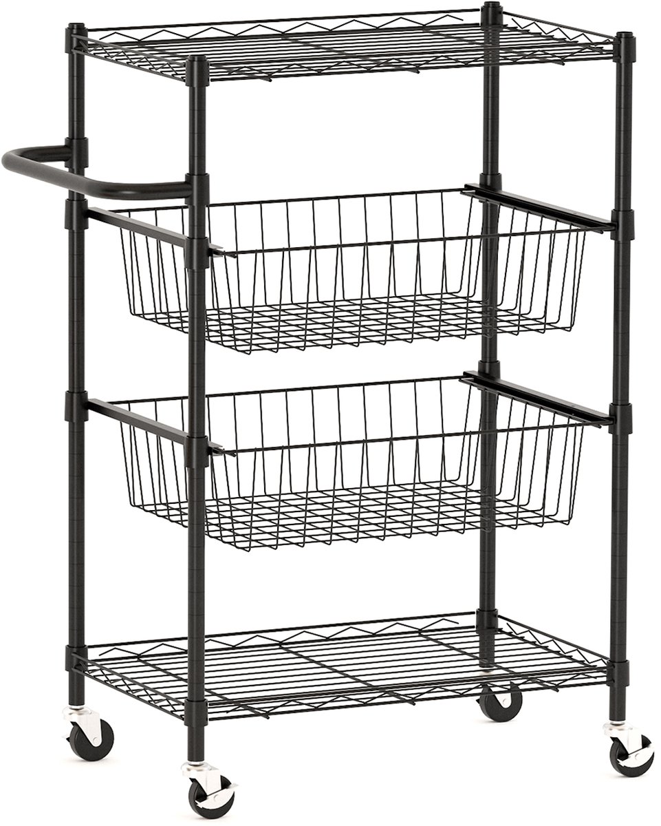 Triumpunpre - 4‑Laags Verrijdbaar Opbergwagentje - Zware Metalen Draadmand Planken - Verstelbare Legplanken, Handgreep en Vergrendelbare Wielen - Mobiele Opslagkar voor Keuken, Badkamer en Wasruimte