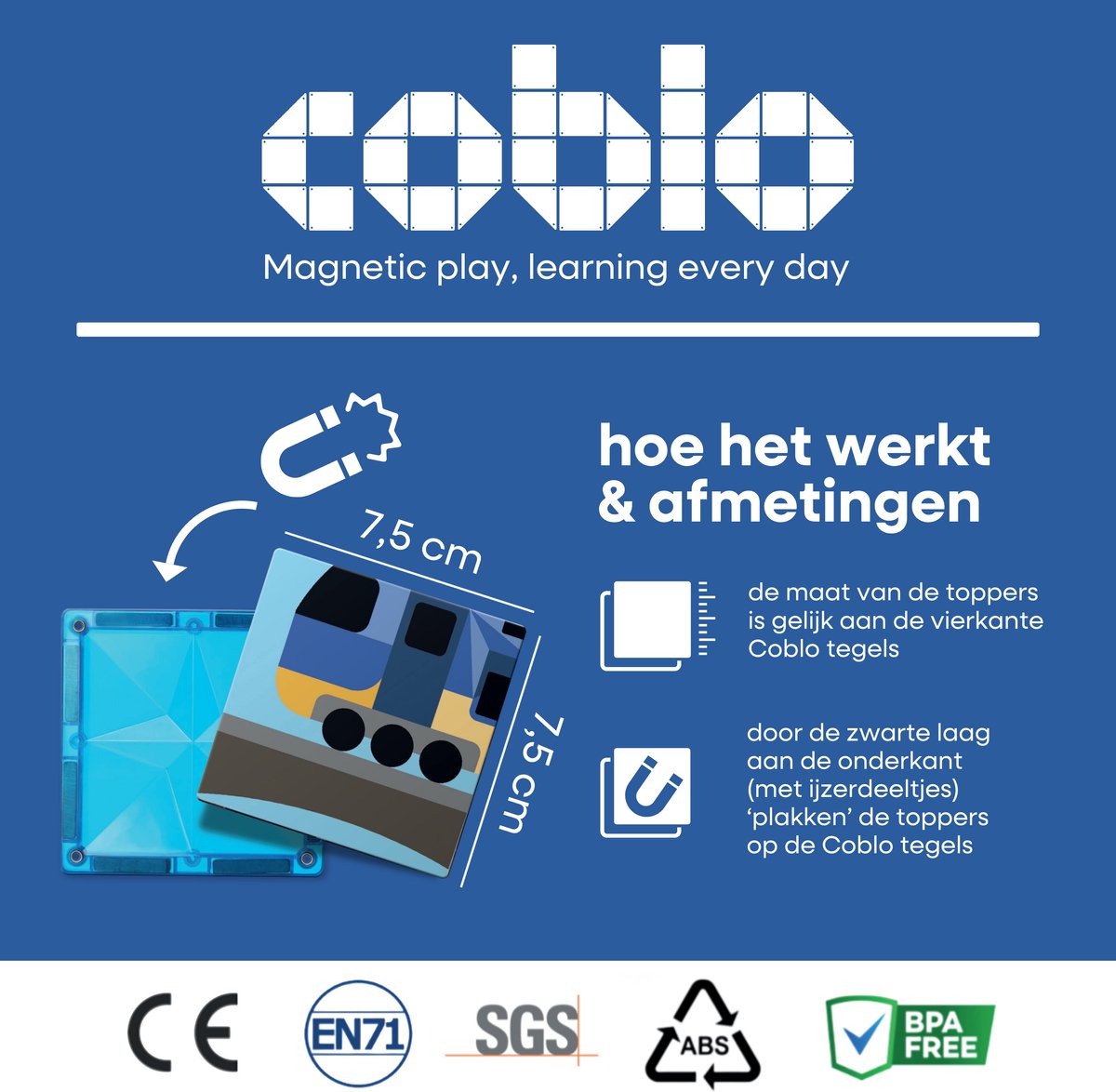 Coblo – Magnetic Tiles Toppers – Transport 60 stuks - Uitbreiding voor Magnetische tegels – Magnetisch speelgoed - Vanaf 3 jaar — afbeelding 6
