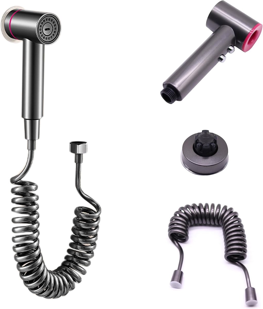 Verstelbare handdouche voor het toilet met een slang van 3 m en een houder met klikmechanisme - Handmatige sproeier voor huisdieren en de badkamer
