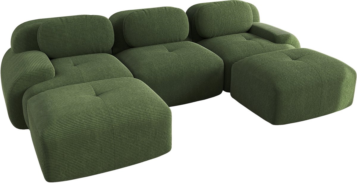 3-Zitsbank - Modulair met 2 Chaise longue Frame-loos U-Vorm - Groen