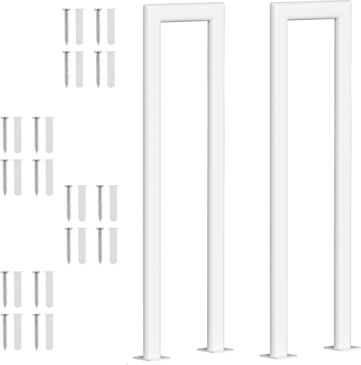 U-vormige trapleuning 65 cm wit – ijzeren handgreep met ovale buis, montage op trede, voor binnen en buiten, incl. afdekkappen