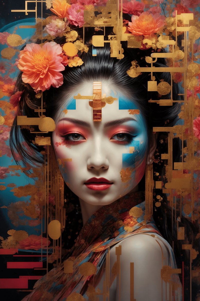 Poster Oriental - Geisha - Gouden Geisha - Interieur - Oosterse Stijlie ie Kunst - posters - formaat 70x100cm - Wanddecoratie - L1043MT