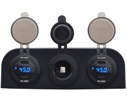 ProRide 12V USB C Autolader 2 Poorten - 45W/QC3.0 - Voltmeter en 12V/24V Sigarettenplug - Drievoudig opbouw